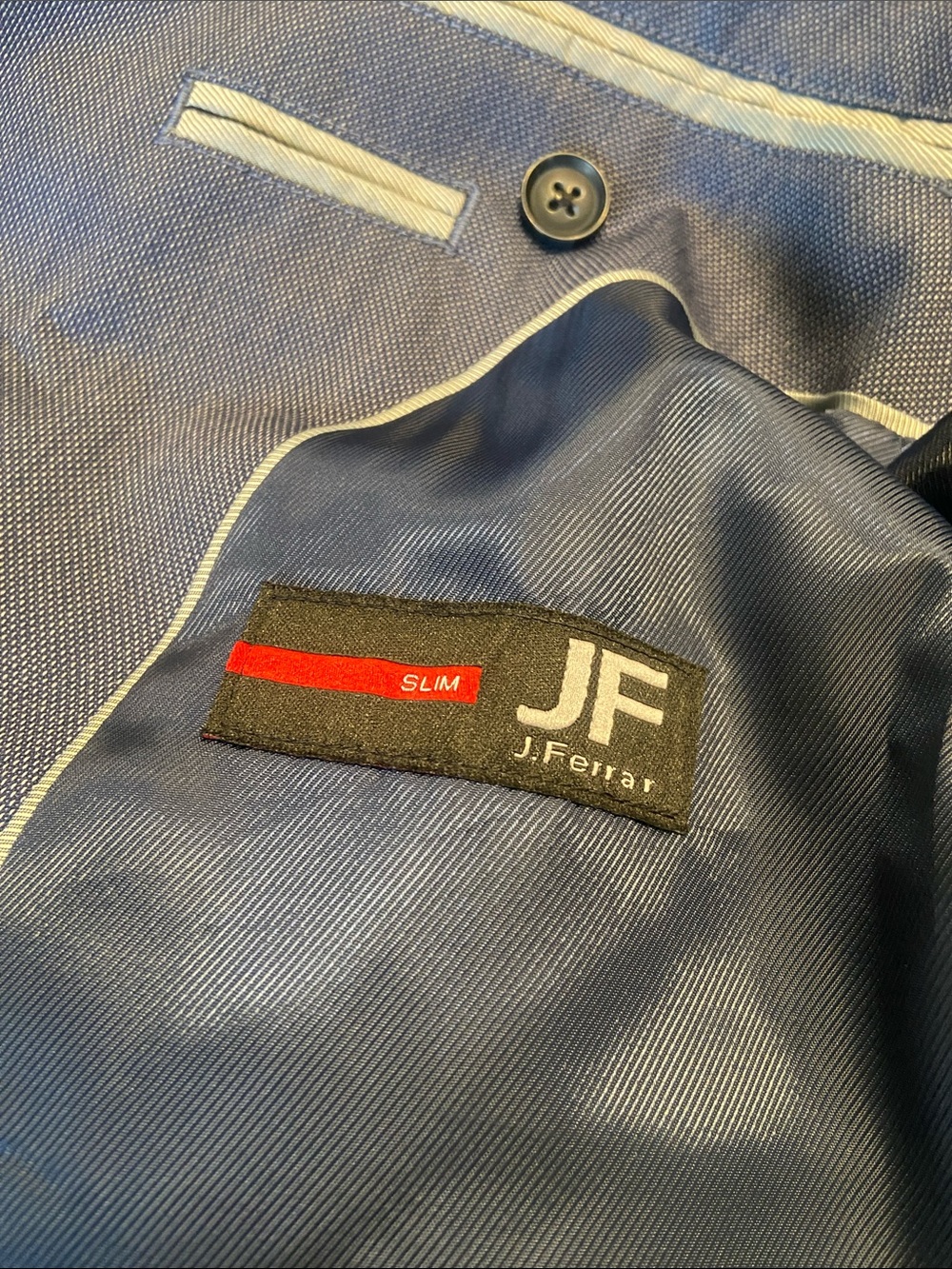 JF J. Ferrar Slim Blue Suit 46R and 35x30 pant EUC